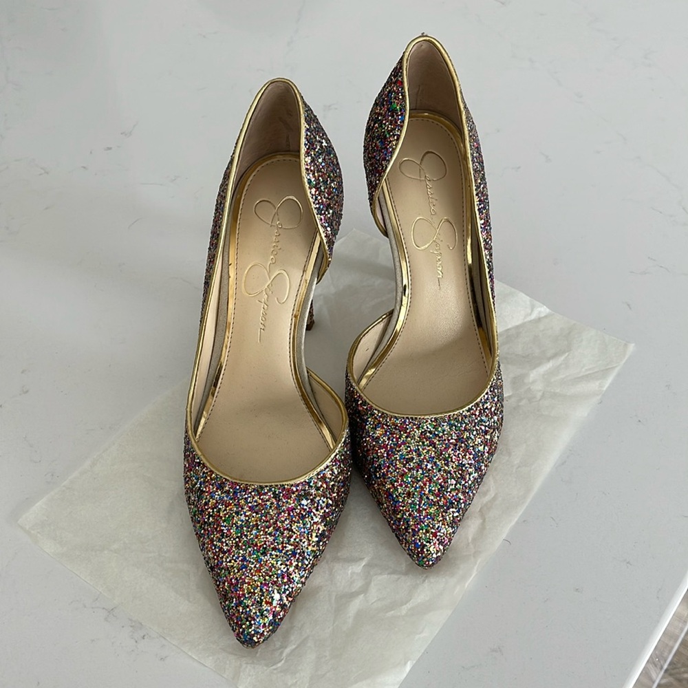 Jessica Simpson glitter, high heels